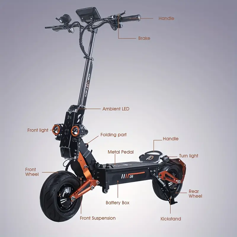 Trotinete eléctrica de doble motor con ruedas gruesas de 12 pulgadas D5 de   detalles 10