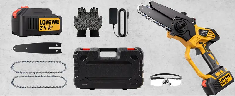 Mini motosierra inalámbrica, motosierra eléctrica de mano de 6 pulgadas con batería de 3.0Ah, velocidad de 23 pies/s - Tensado automático de   y engrasador automático para ramas de árboles, patio, hogar y jardín detalles 6