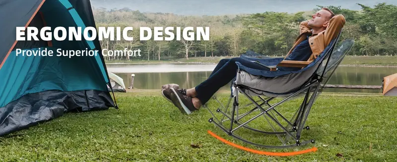 Silla de camping mecedora de gran tamaño  , sillas de camping totalmente acolchadas para adultos con bolsillo lateral y portavasos, capacidad de 500 libras para trabajo pesado,   y gris detalles 3