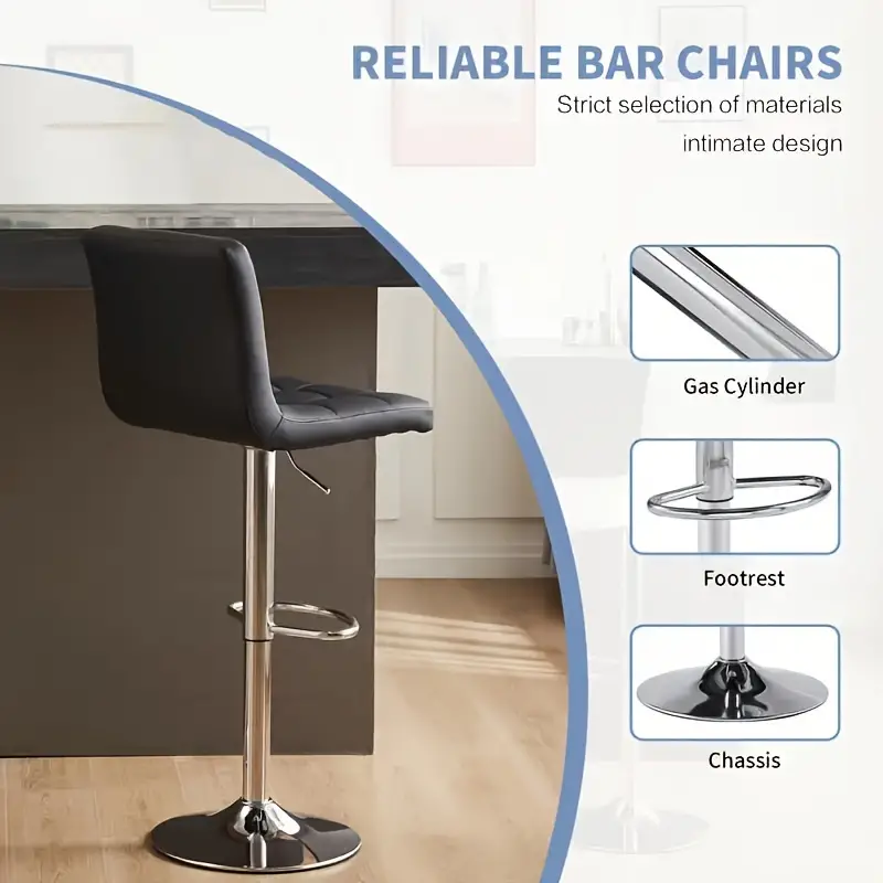 Conjunto de 4 taburetes de bar: Cuero PU de lujo, giratorios y ajustables, taburetes de mostrador de   brazos con cojín engrosado y respaldo, taburetes de bar   hidráulica,   detalles 3