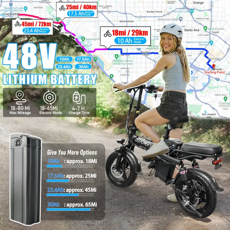   eléctrica plegable   adultos de  ,   20 mph y 30   de autonomía, neumáticos neumáticos de vacío de 14 pulgadas,     de aleación,   de   duales, súper amortiguadores, batería extraíble,   eléctrica       adultos. detalles 2