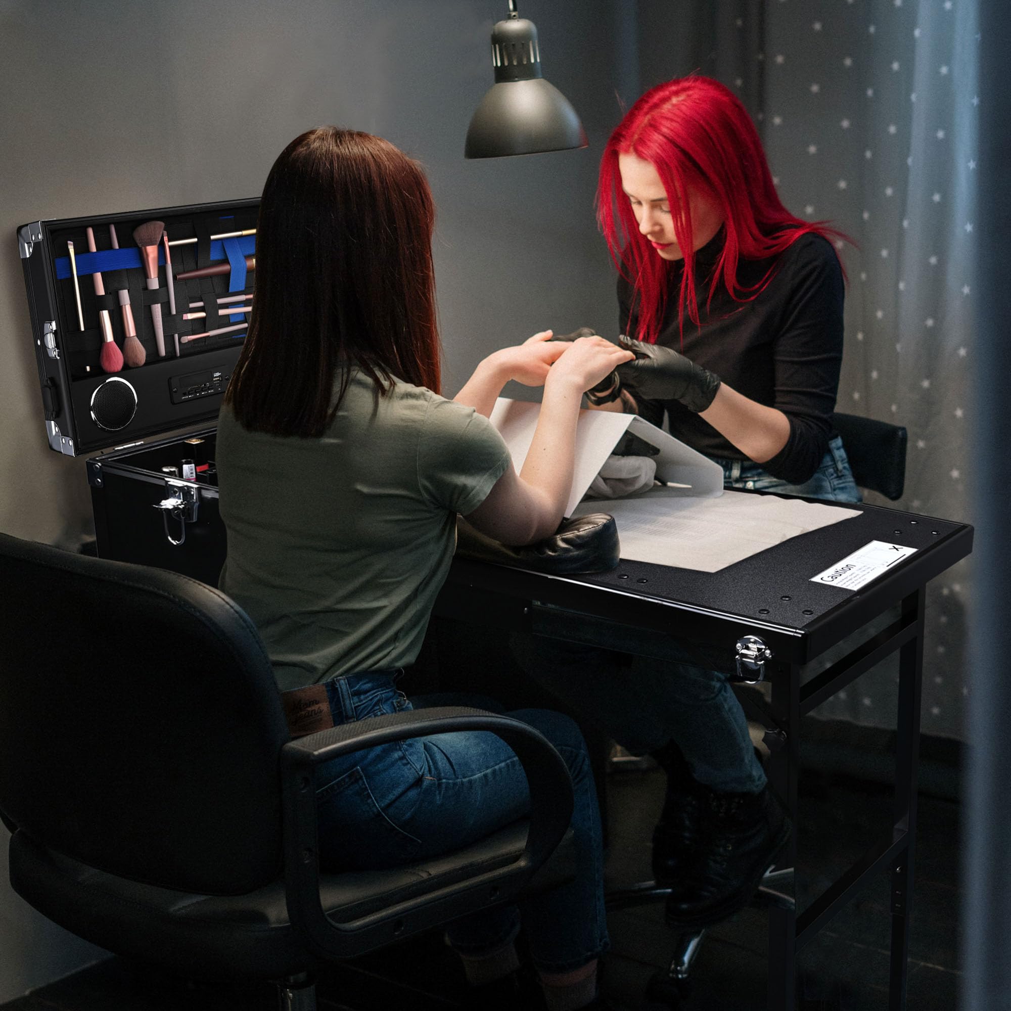 Mesa de maquillaje con ruedas para manicura