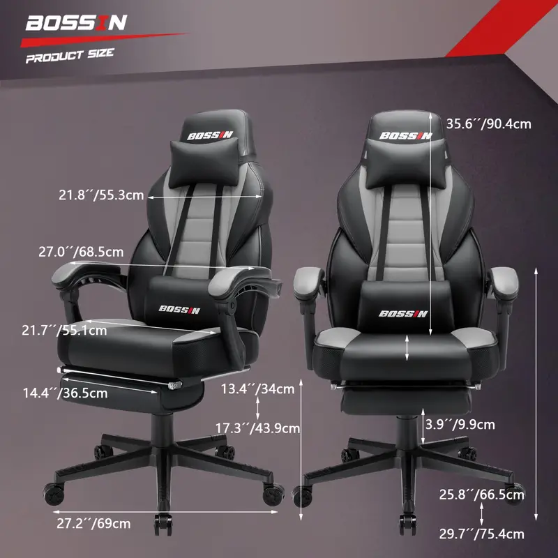 con masaje, de escritorio computadora PU con reposapiés y reposacabezas, ergonómico resistencia, de deportes electrónicos de de tamaño, y detalles 2