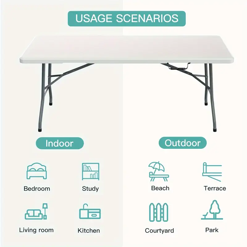 Mesa plegable   de 6  , mesa de   portátil   interiores o exteriores     detalles 4