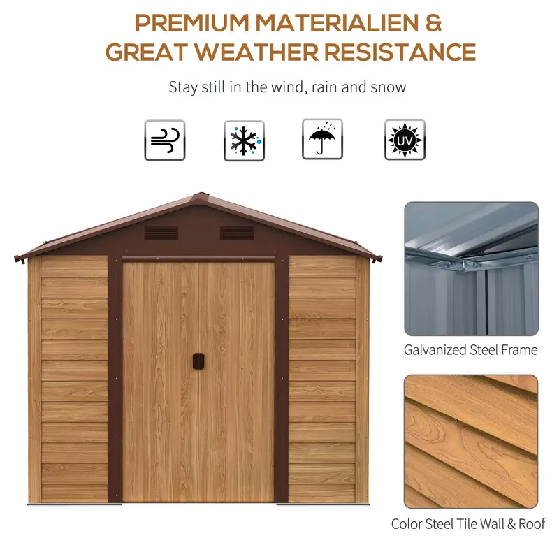   8 x 6 outdoor storage shed garden   with foundation kit 4 vents and   sliding doors for backyard patio garage lawn brown details 3