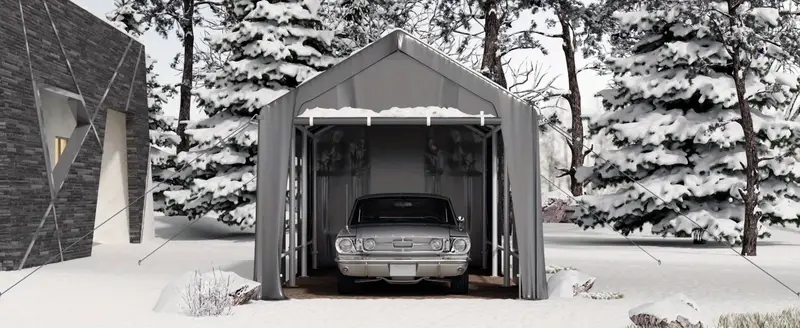 Cochecito a prueba de viento de 13x25 de gran tamaño, marco antiviento de alta resistencia, garaje portátil para camionetas de tamaño completo, SUV, botes y remolques, altura ajustable, gris plateado detalles 1