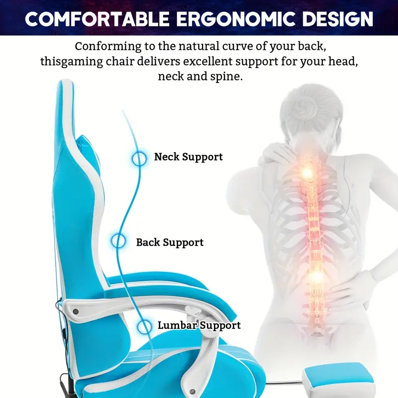 Silla Gaming RGB con Luces LED y Masaje Silla de Computadora Ergonómica Silla de Videojuego de Respaldo Alto con Reposapiés y Soporte Lumbar Ajustable Reposabrazos de   detalles 3