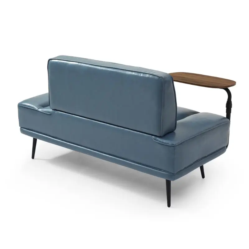 modern grey   leather bench 55 wide upholstered end of bed couch with 360 swivel tray ottoman for living room bedroom storage details 3