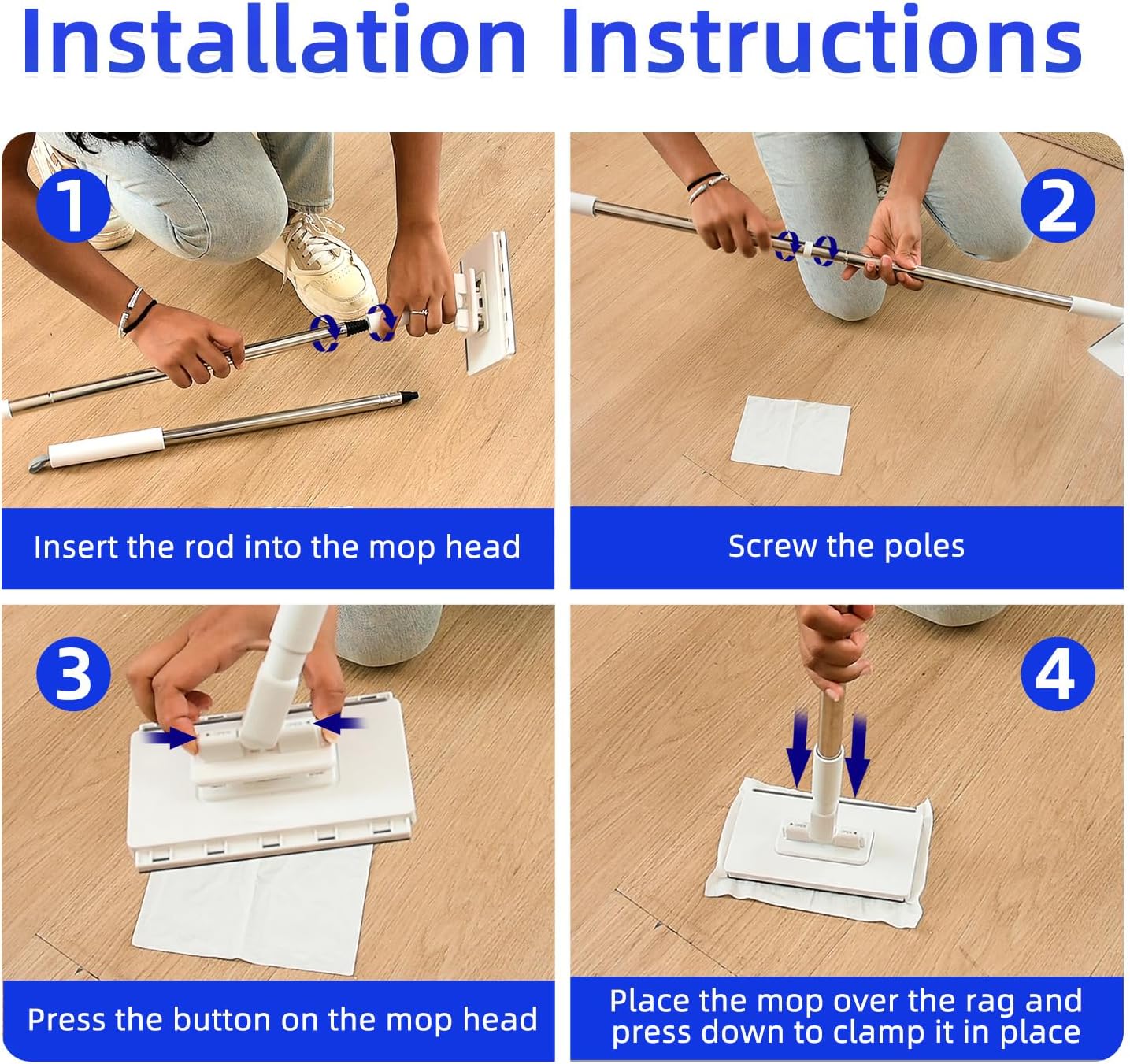 KZKR Mini Mop No-Touch Disposable Lazy Mop Easy Mopping Flat Dust Mop for Small Spaces