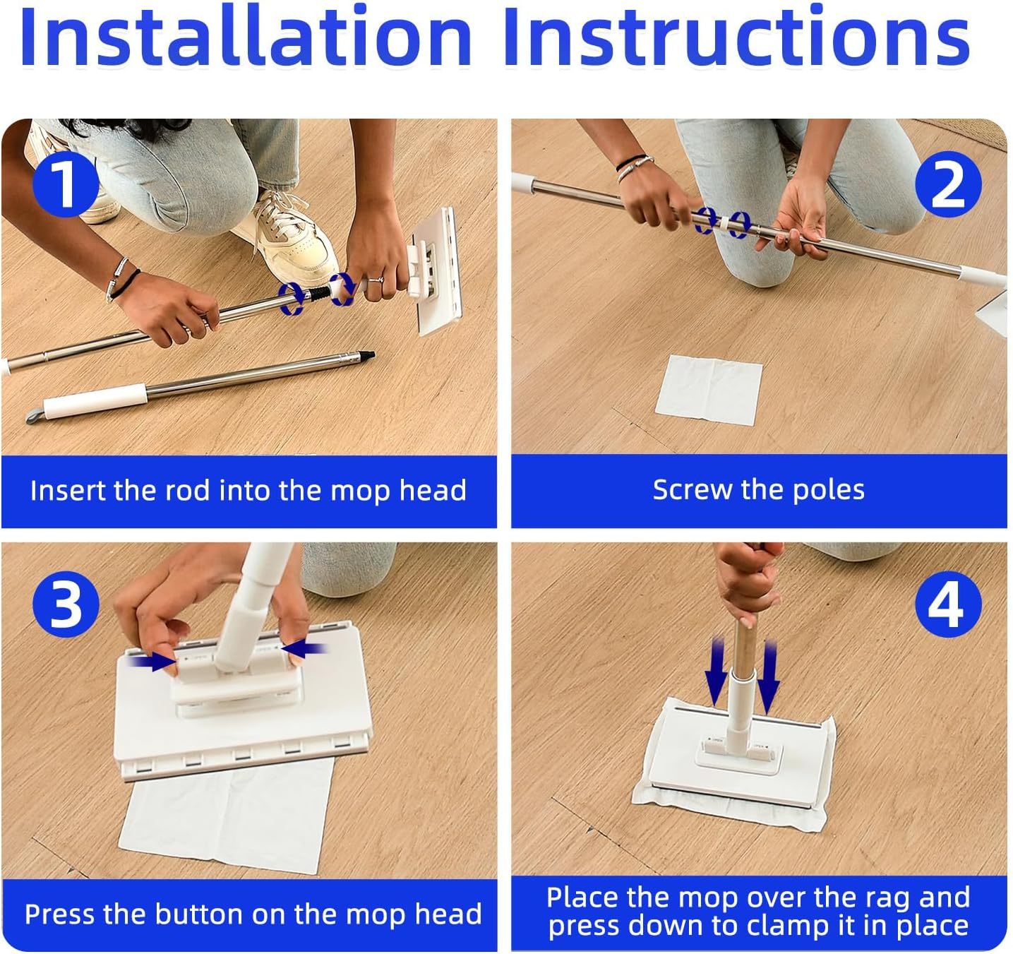 KZKR Mini Mop No-Touch Disposable Lazy Mop Easy Mopping Flat Dust Mop for Small Spaces