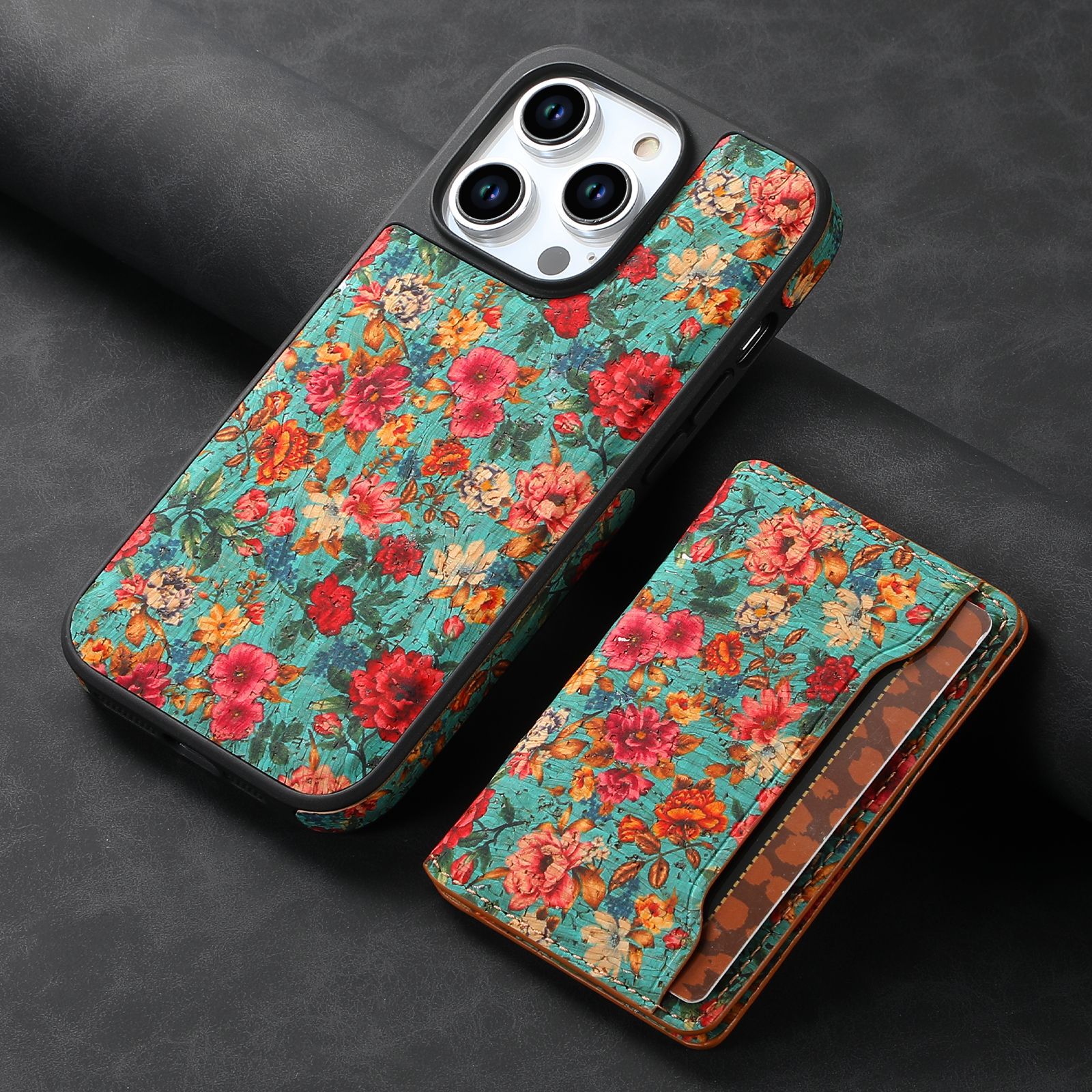 Floral Leather Magsafe Card Wallet Mobile Phone Case for Apple iPhone