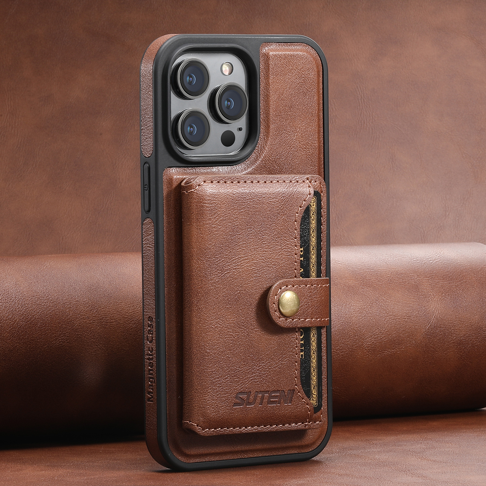 Leather Business Magsafe Card Wallet Mobile Phone Case for iPhone