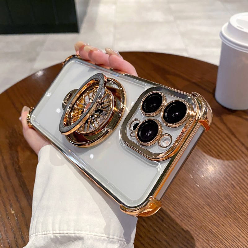 Acrylic Four-corner Anti-fall Creative Gyro Rotating Bracket Mobile Phone Case for Apple iPhone