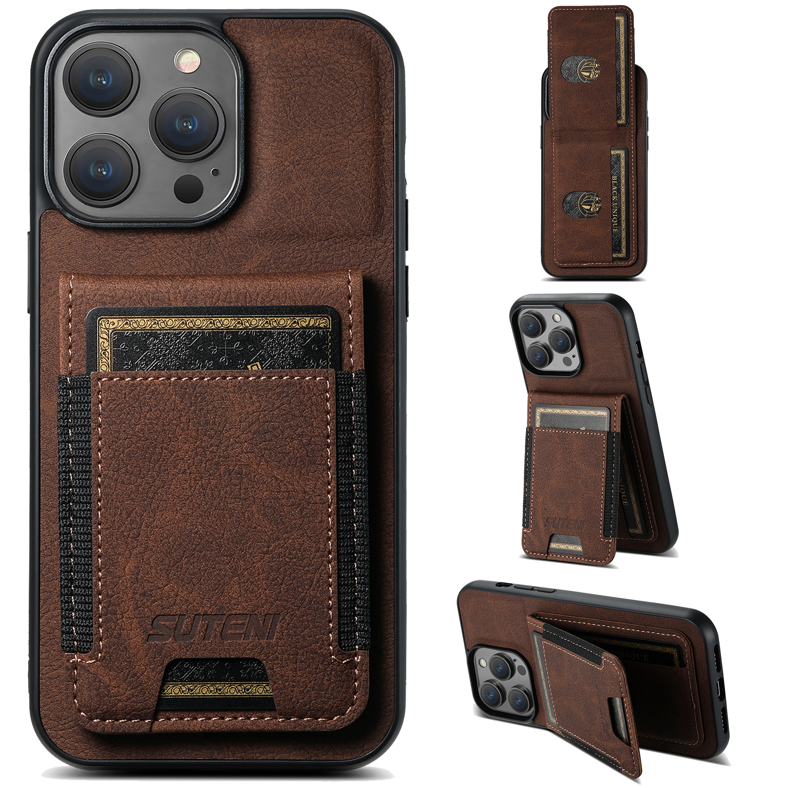 Luxury Leather Business Card Wallet Mobile Phone Case for Apple iPhone