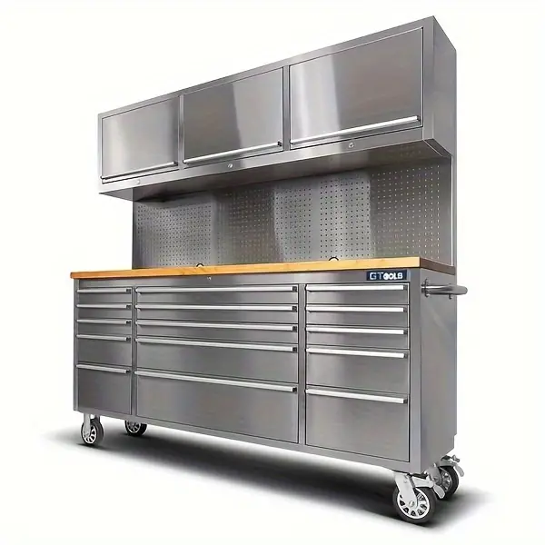 72 pulgadas Caja de herramientas rodante negra Combo de de herramientas, Gabinetes de garaje y de herramientas con ruedas detalles 2
