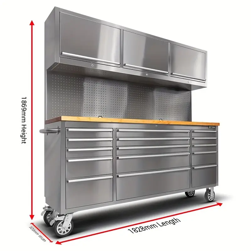 72 pulgadas Caja de herramientas rodante negra Combo de de herramientas, Gabinetes de garaje y de herramientas con ruedas detalles 4