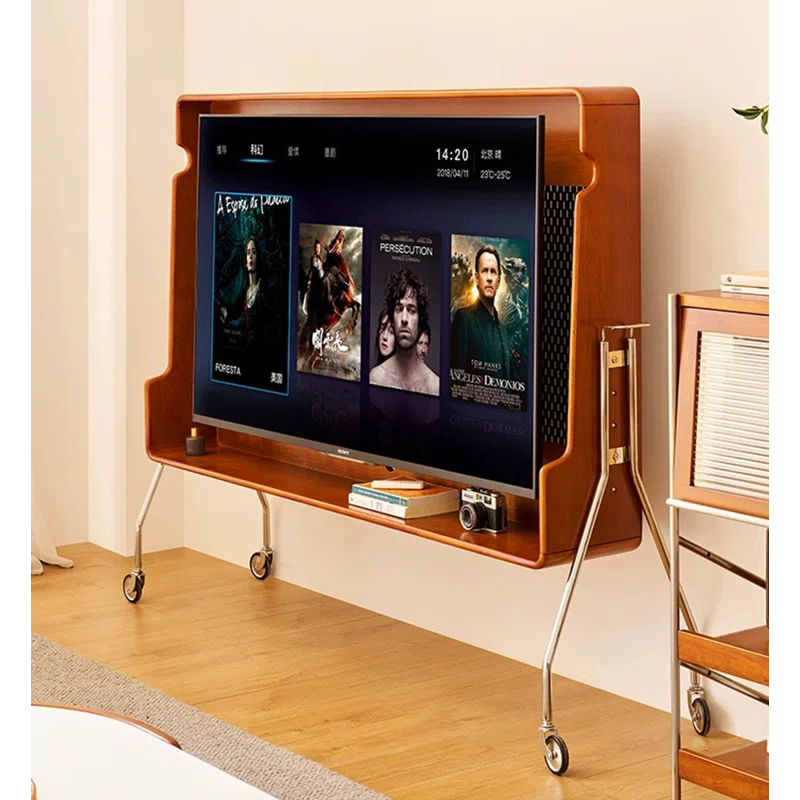 Consola multimedia Paderna de madera maciza (soporte para TV móvil) + TV Smart Tizen 4K Samsung de 75 pulgadas Clase DU7200