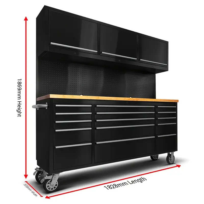 72 pulgadas Caja de herramientas rodante negra Combo de de herramientas, Gabinetes de garaje y de herramientas con ruedas detalles 5