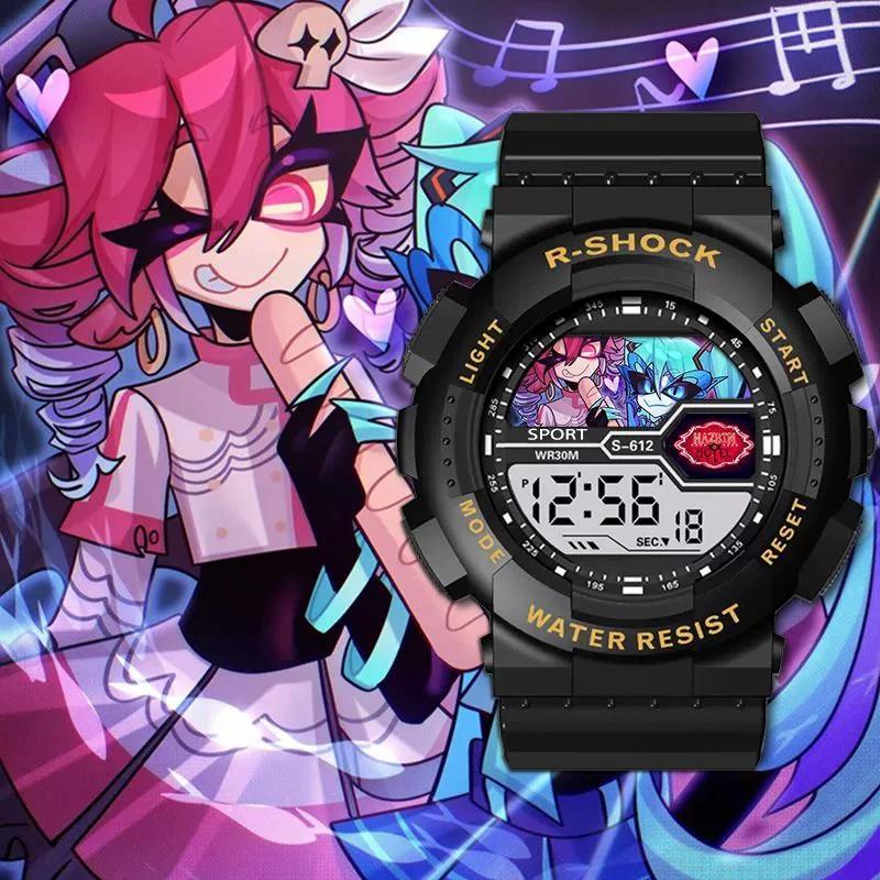 [Hazbin Hotel] Lucifer & Valentino Cartoon Digital Kids Watch LED Display Waterproof Sports Electronic Wristwatch