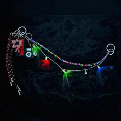 Stranger Things Light-Up Keychain Set with 5 LED Beads | Demogorgon Bag Charm with Replaceable Batteries | Hawkins Inspired Accessories for Backpacks & Keys | Glowing Fan Merch Gift for Netflix Series Lovers