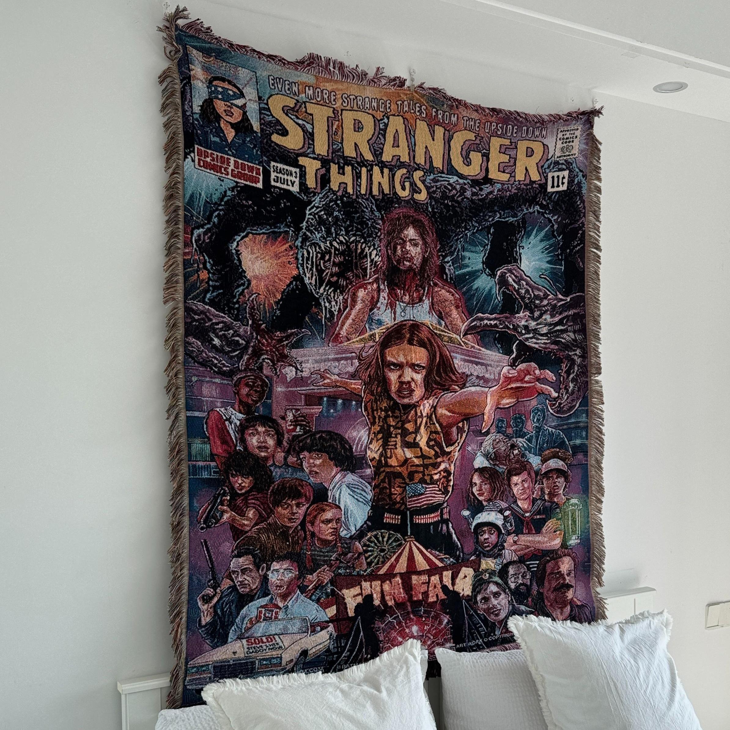 [Stranger Things] Bedroom Tapestry Wall Hanging – Retro Horror TV Series Woven Blanket Decor