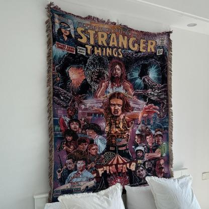 [Stranger Things] Bedroom Tapestry Wall Hanging – Retro Horror TV Series Woven Blanket Decor