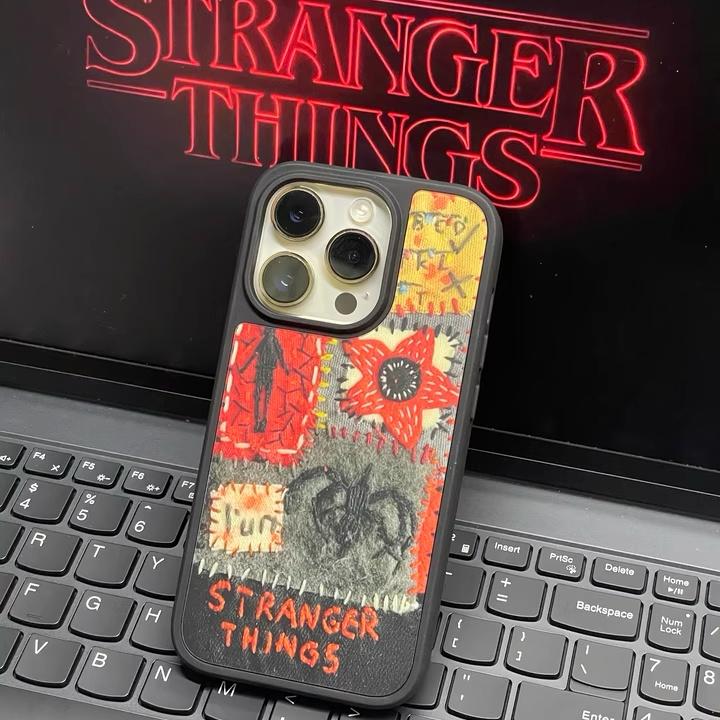 Stranger Things Demogorgon Graffiti Electroplated Silver Carbon Fiber Phone Case, Magnetic Shockproof Protective Cover Compatible with iPhone 17 Pro Max, Cool Monster Design Armor Case for Fans