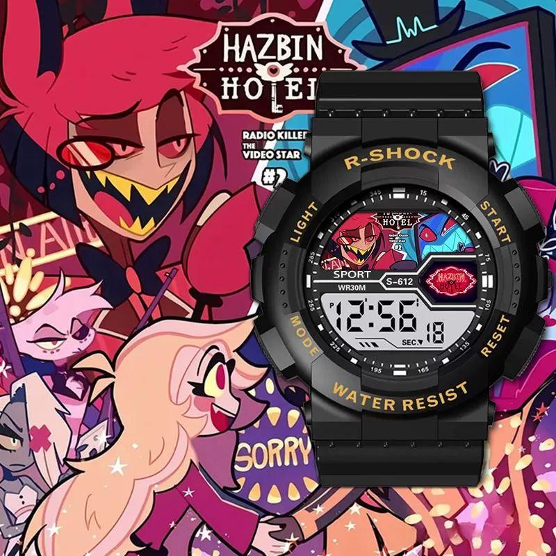[Hazbin Hotel] Lucifer & Valentino Cartoon Digital Kids Watch LED Display Waterproof Sports Electronic Wristwatch