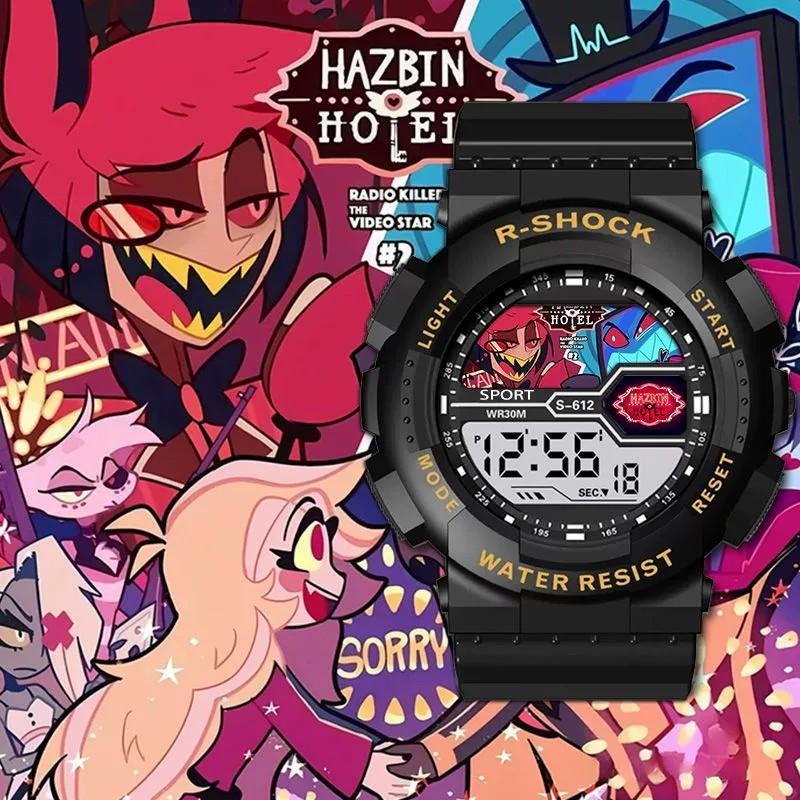 [Hazbin Hotel] Lucifer & Valentino Cartoon Digital Kids Watch LED Display Waterproof Sports Electronic Wristwatch