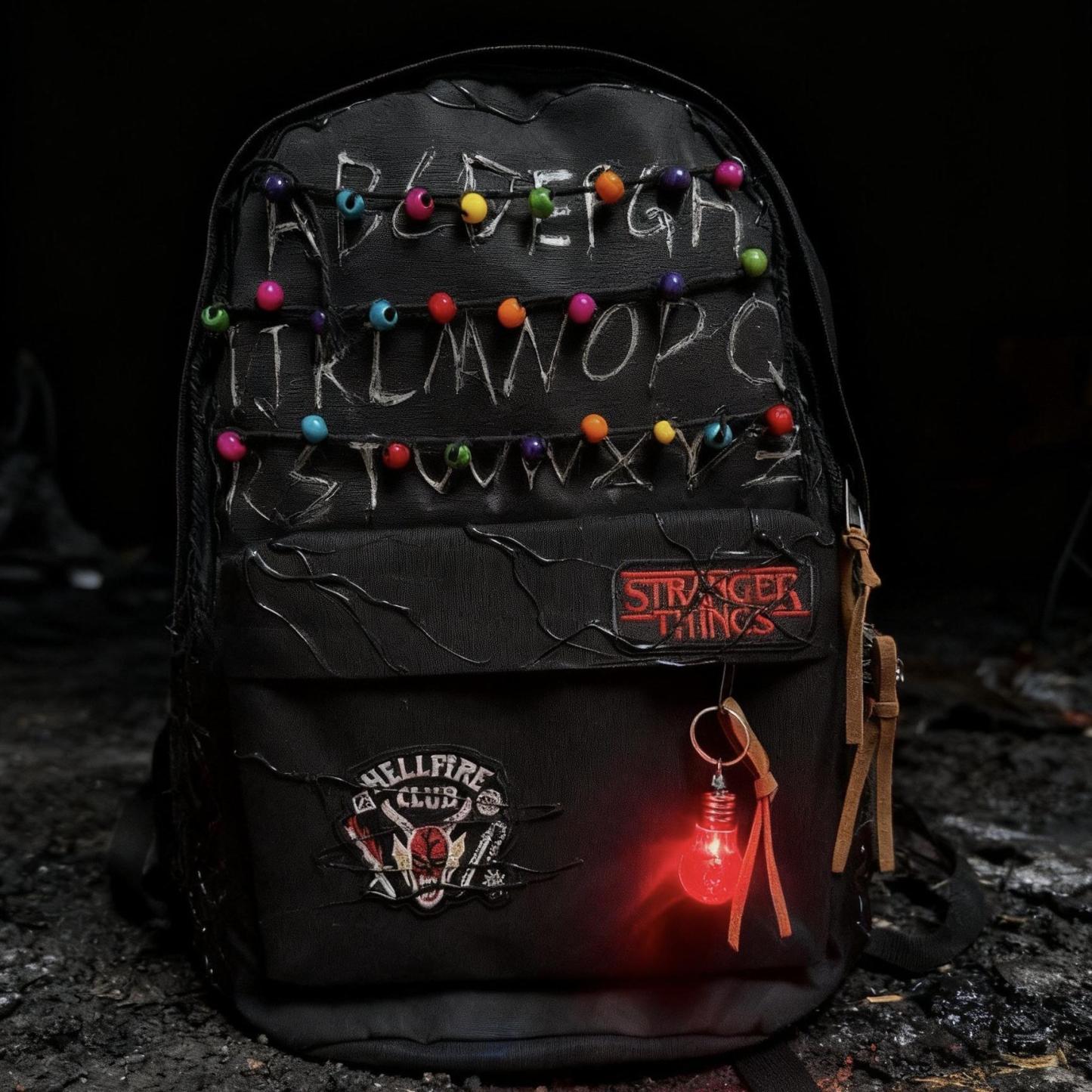 Stranger Things Backpack Set – Alphabet Wall Design School Bag with Demogorgon Keychain | Horror Aesthetic Kpop Style Backpack | Trendy Student Bookbag for Fans of Stranger Things Season 5