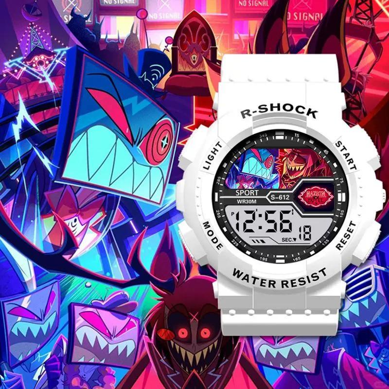 [Hazbin Hotel] Lucifer & Valentino Cartoon Digital Kids Watch LED Display Waterproof Sports Electronic Wristwatch