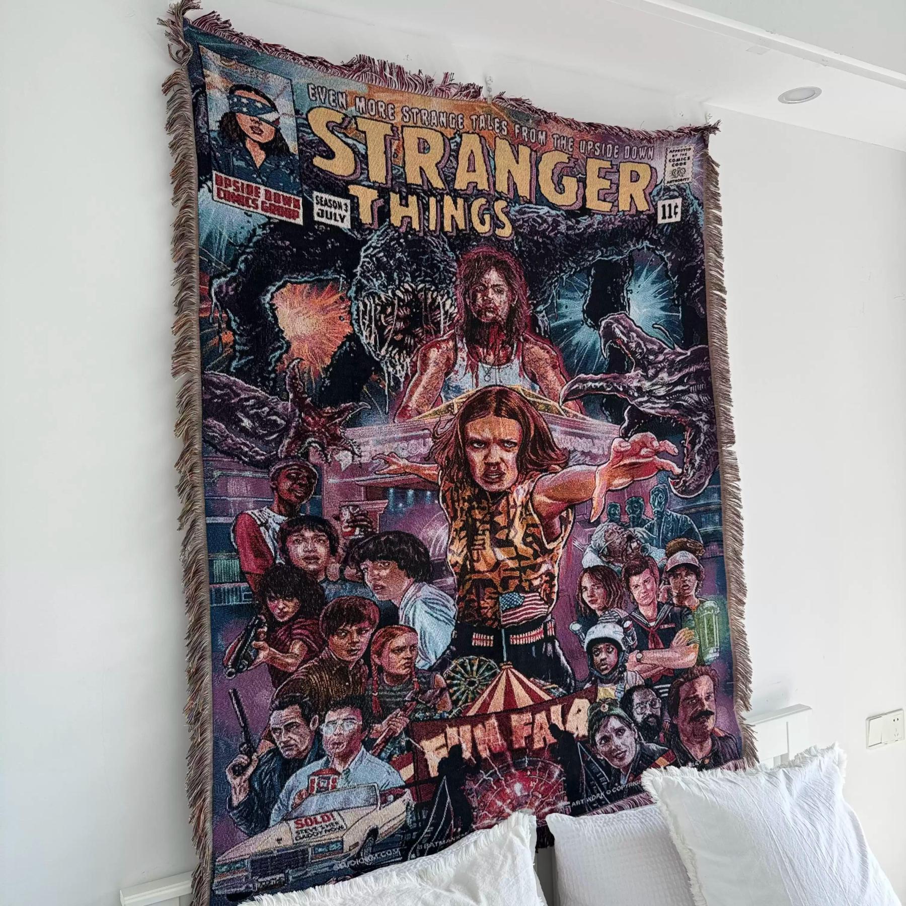 [Stranger Things] Bedroom Tapestry Wall Hanging – Retro Horror TV Series Woven Blanket Decor