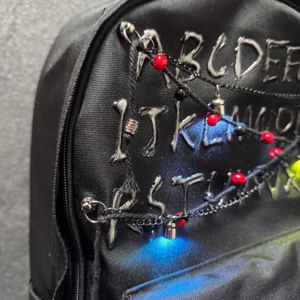 Stranger Things Backpack Set – Alphabet Wall Design School Bag with Demogorgon Keychain | Horror Aesthetic Kpop Style Backpack | Trendy Student Bookbag for Fans of Stranger Things Season 5