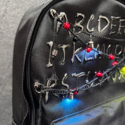 Stranger Things Backpack Set – Alphabet Wall Design School Bag with Demogorgon Keychain | Horror Aesthetic Kpop Style Backpack | Trendy Student Bookbag for Fans of Stranger Things Season 5