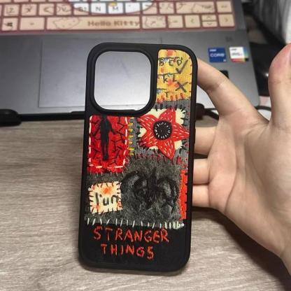 Stranger Things Demogorgon Graffiti Electroplated Silver Carbon Fiber Phone Case, Magnetic Shockproof Protective Cover Compatible with iPhone 17 Pro Max, Cool Monster Design Armor Case for Fans