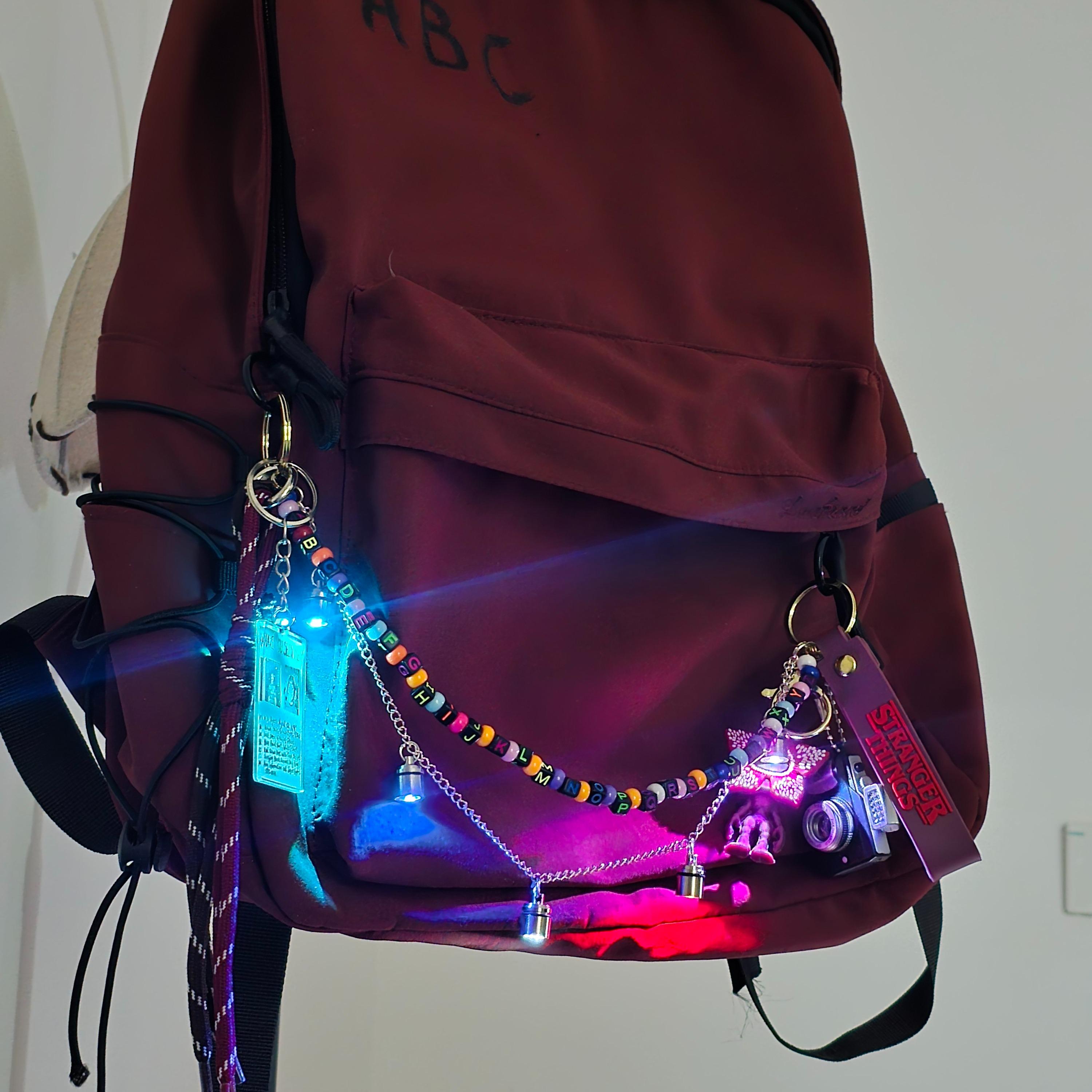 Stranger Things Light-Up Keychain Set with 5 LED Beads | Demogorgon Bag Charm with Replaceable Batteries | Hawkins Inspired Accessories for Backpacks & Keys | Glowing Fan Merch Gift for Netflix Series Lovers