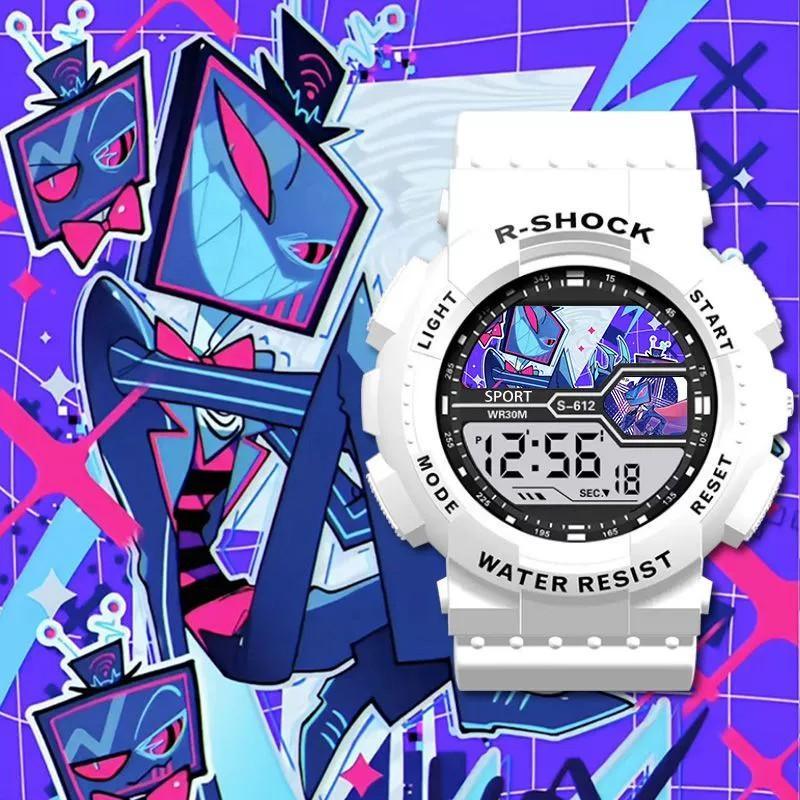 [Hazbin Hotel] Lucifer & Valentino Cartoon Digital Kids Watch LED Display Waterproof Sports Electronic Wristwatch