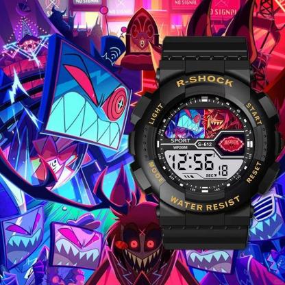 [Hazbin Hotel] Lucifer & Valentino Cartoon Digital Kids Watch LED Display Waterproof Sports Electronic Wristwatch