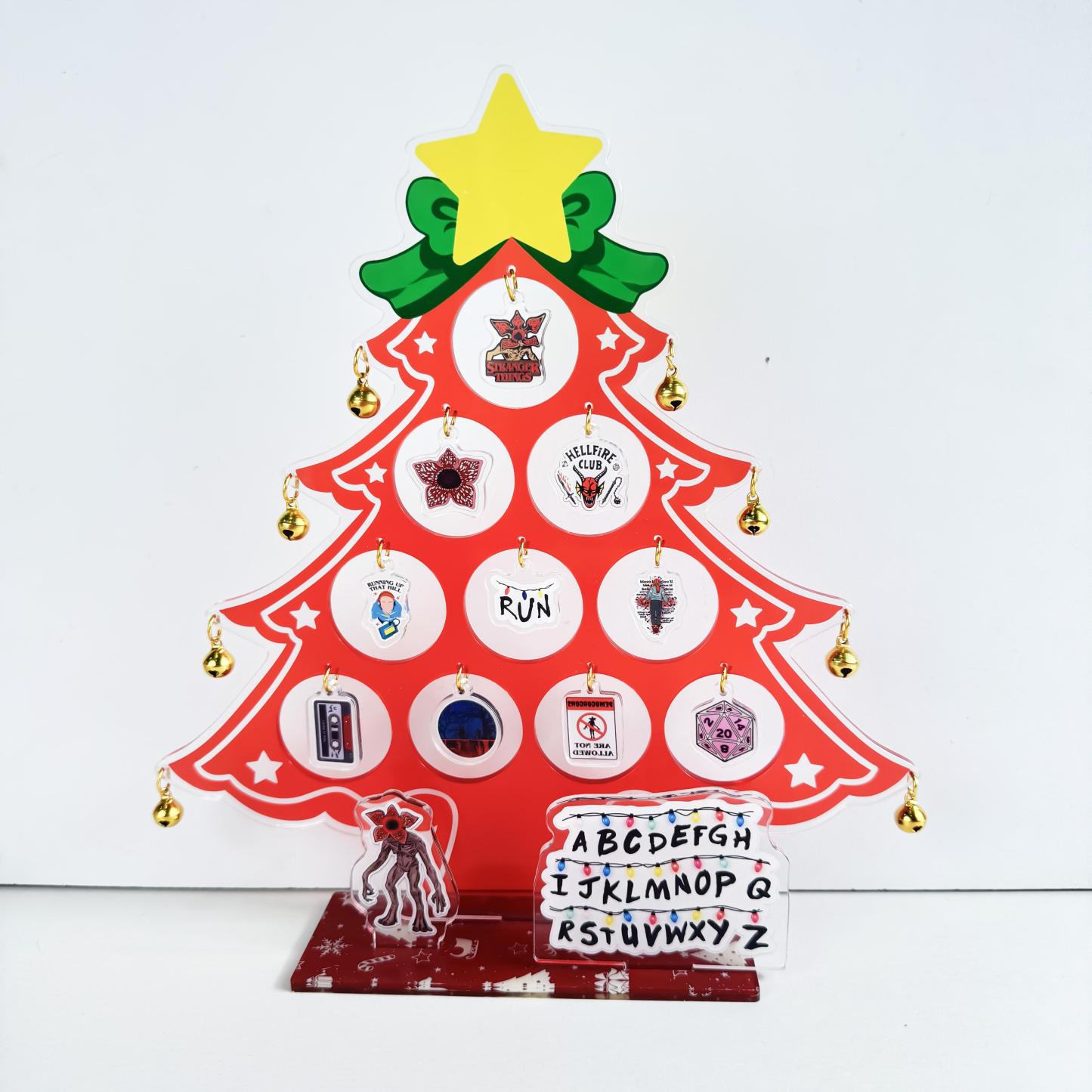Strange Things Acrylic Christmas Tree Decor 25cm | Hawkins Alphabet Wall, Demogorgon & Hellfire Club Ornaments | ST Holiday Display Stand | Fan Collector Gift | Upside Down Xmas Decoration