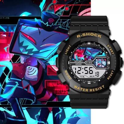 [Hazbin Hotel] Lucifer & Valentino Cartoon Digital Kids Watch LED Display Waterproof Sports Electronic Wristwatch