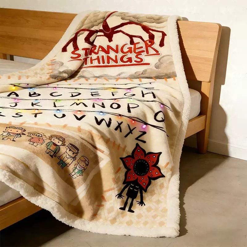 [Stranger Things] Upside Down Flannel Blanket Cartoon Alphabet Design Cozy Soft Throw for Fans