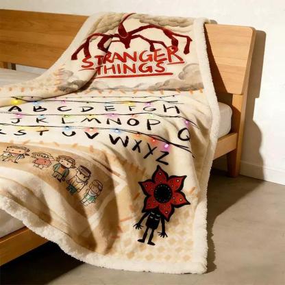 [Stranger Things] Upside Down Flannel Blanket Cartoon Alphabet Design Cozy Soft Throw for Fans