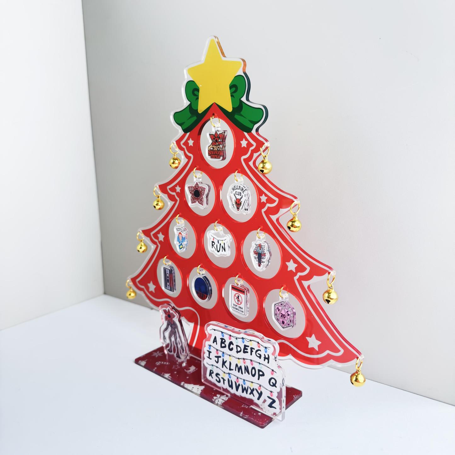 Strange Things Acrylic Christmas Tree Decor 25cm | Hawkins Alphabet Wall, Demogorgon & Hellfire Club Ornaments | ST Holiday Display Stand | Fan Collector Gift | Upside Down Xmas Decoration