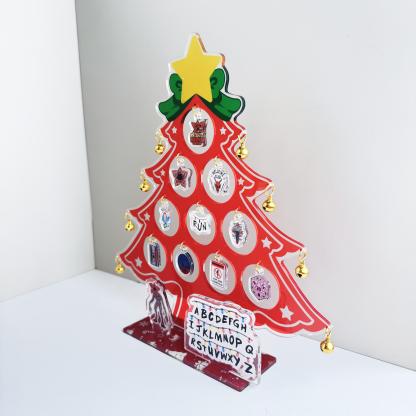 Strange Things Acrylic Christmas Tree Decor 25cm | Hawkins Alphabet Wall, Demogorgon & Hellfire Club Ornaments | ST Holiday Display Stand | Fan Collector Gift | Upside Down Xmas Decoration
