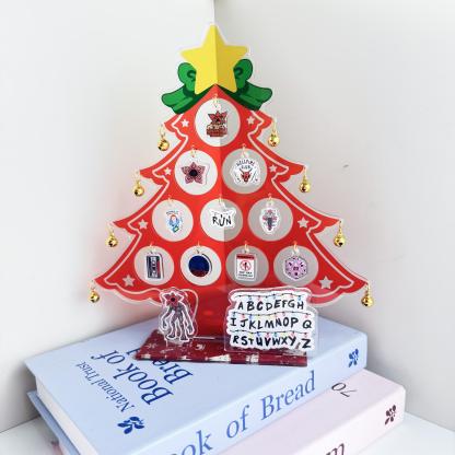 Strange Things Acrylic Christmas Tree Decor 25cm | Hawkins Alphabet Wall, Demogorgon & Hellfire Club Ornaments | ST Holiday Display Stand | Fan Collector Gift | Upside Down Xmas Decoration