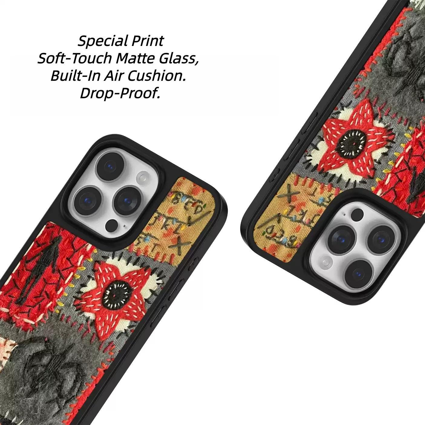 Stranger Things Demogorgon Graffiti Electroplated Silver Carbon Fiber Phone Case, Magnetic Shockproof Protective Cover Compatible with iPhone 17 Pro Max, Cool Monster Design Armor Case for Fans