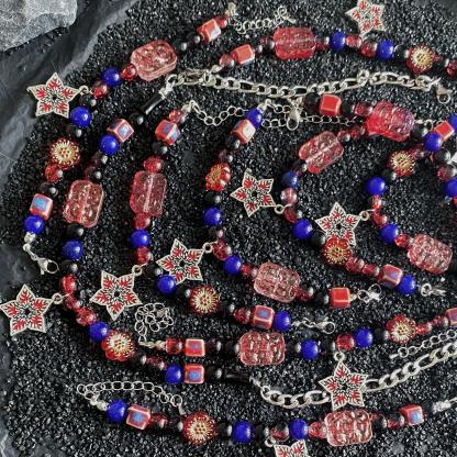Stranger Things Inspired Crystal Bead Bracelet with Alloy Flower Charm, Upside Down Star Pendant, Lucky Crystal Energy Jewelry for Fans, Handmade Hawkins Themed Accessory, Gift for Women Men, Supernatural Collectible Fan Bracelet
