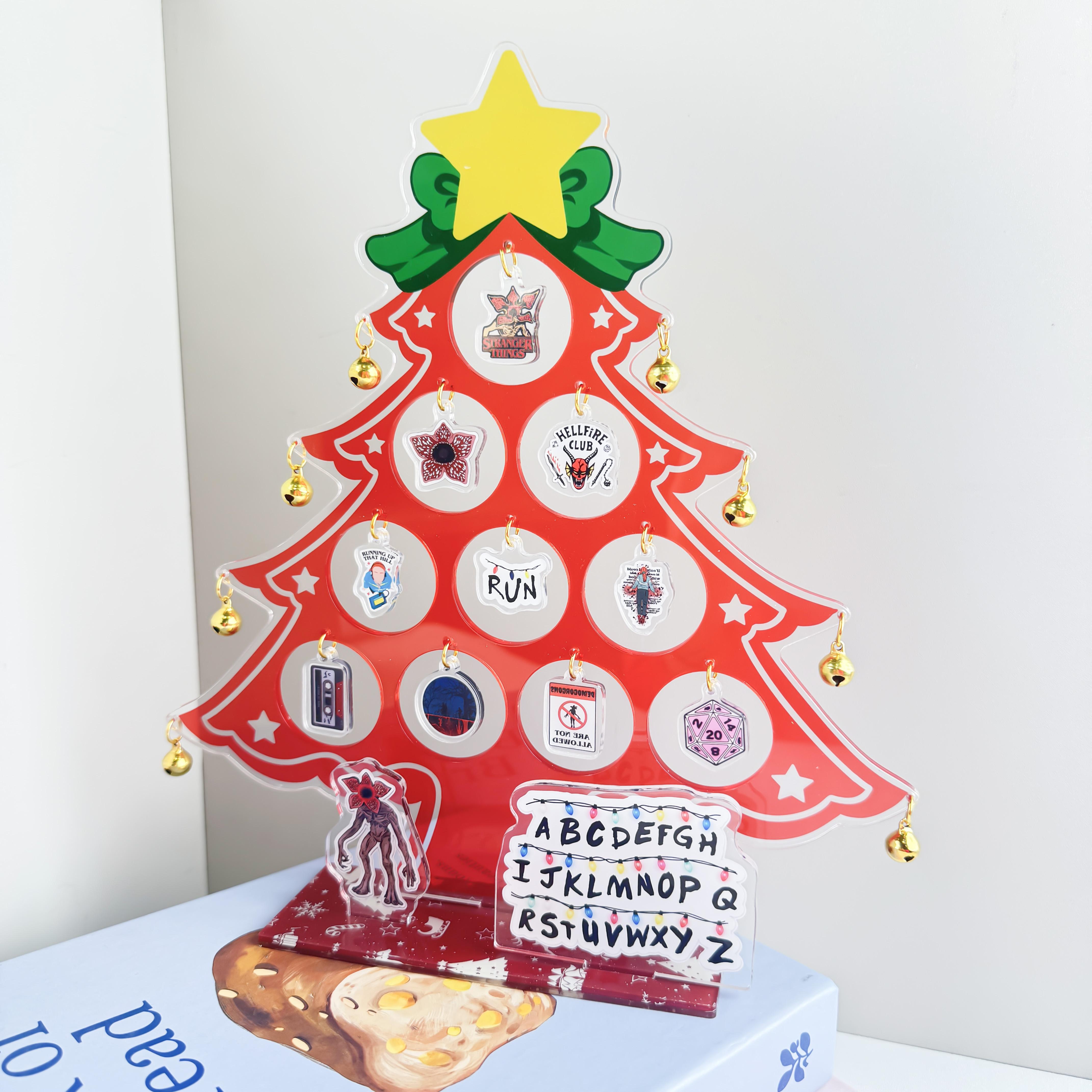 Strange Things Acrylic Christmas Tree Decor 25cm | Hawkins Alphabet Wall, Demogorgon & Hellfire Club Ornaments | ST Holiday Display Stand | Fan Collector Gift | Upside Down Xmas Decoration