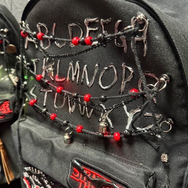 Stranger Things Backpack Set – Alphabet Wall Design School Bag with Demogorgon Keychain | Horror Aesthetic Kpop Style Backpack | Trendy Student Bookbag for Fans of Stranger Things Season 5