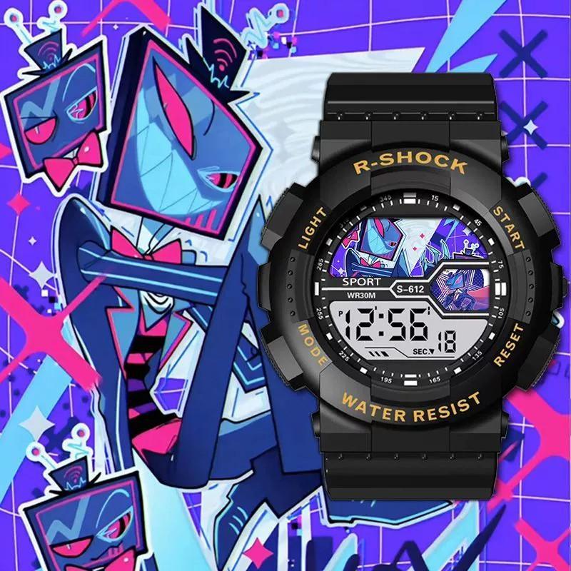 [Hazbin Hotel] Lucifer & Valentino Cartoon Digital Kids Watch LED Display Waterproof Sports Electronic Wristwatch